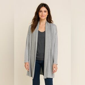 Rene Rofe NWT Gray Striped Open Front Waterfall Lounge Cardigan size‎ M